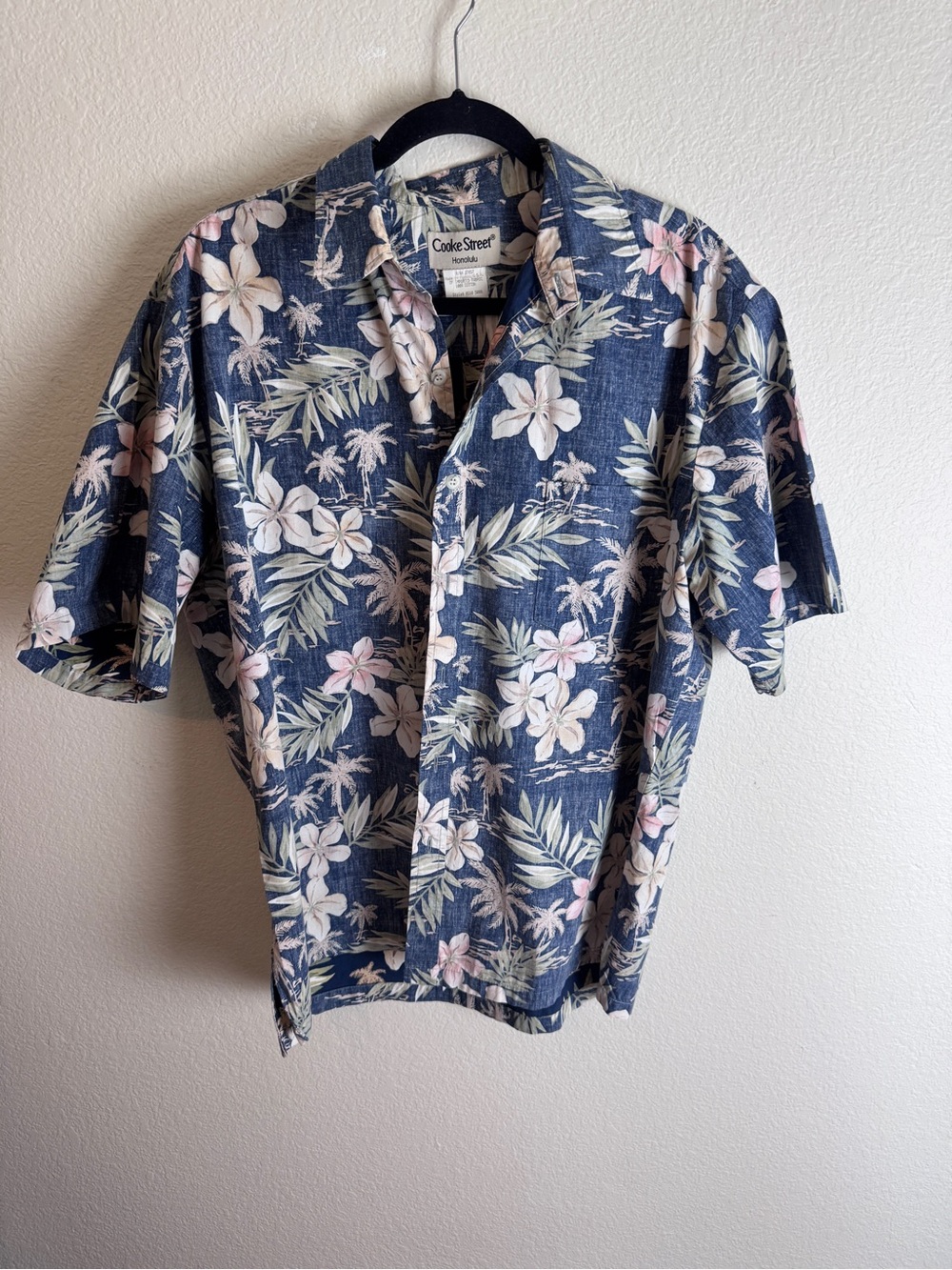 Cooke Street Men's L Blue Floral Cotton Woven Hawaiian Short Sleeve Button-Up
